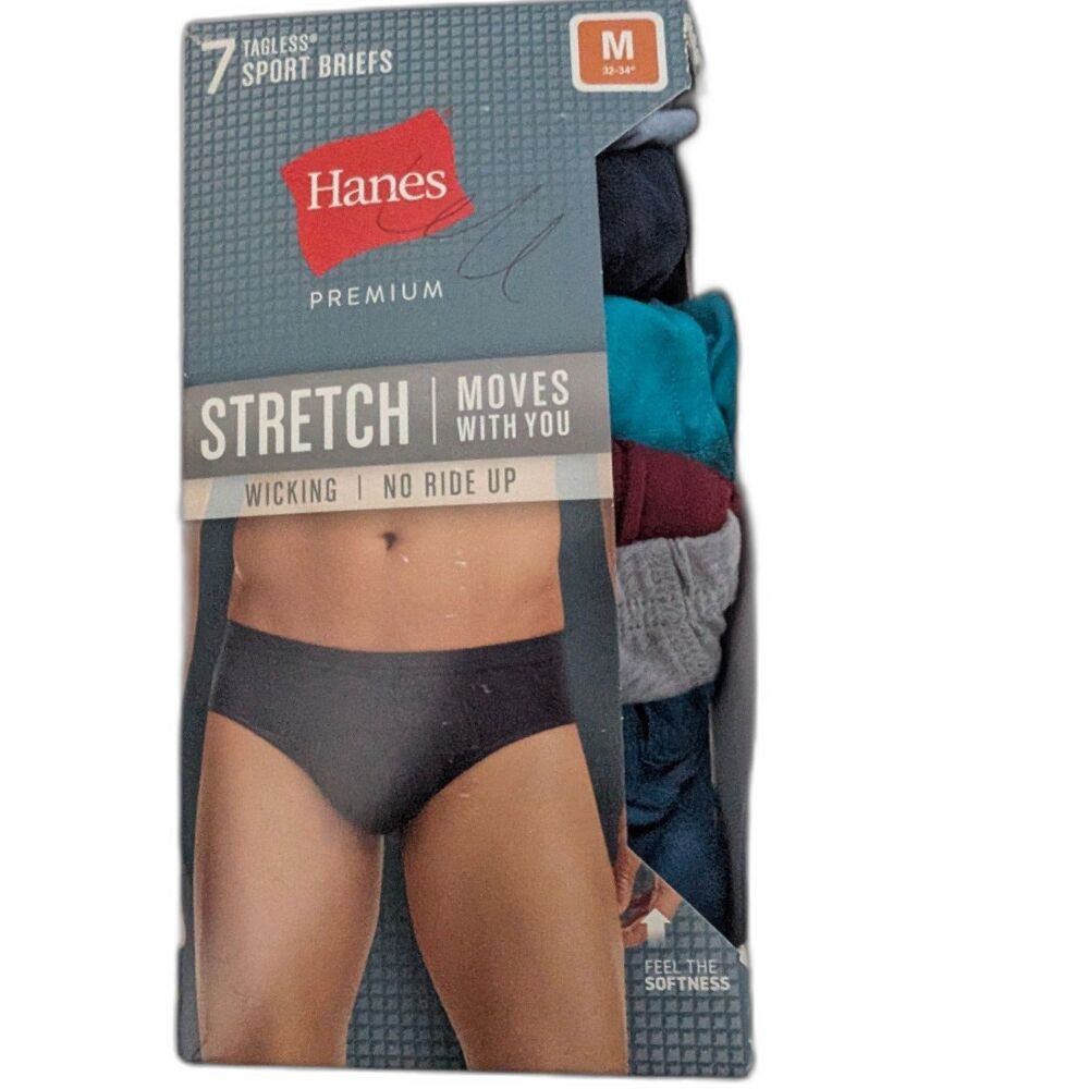 Hanes Premium Men's 7 Tagless Sport Briefs Size M (32-34)